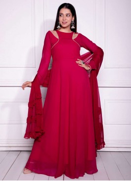 Red Georgette Ceremonial Trendy Gown