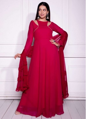 Red Georgette Ceremonial Trendy Gown