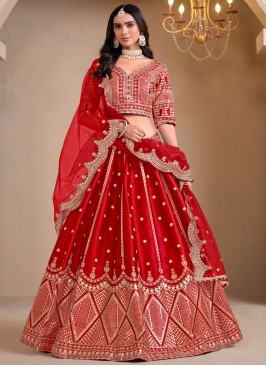 Red Mirror Ceremonial Designer Lehenga Choli