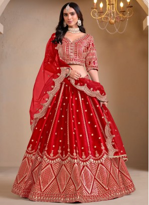 Red Mirror Ceremonial Designer Lehenga Choli