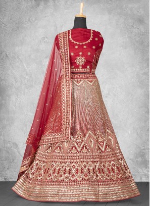 Red Net Sequins Lehenga Choli