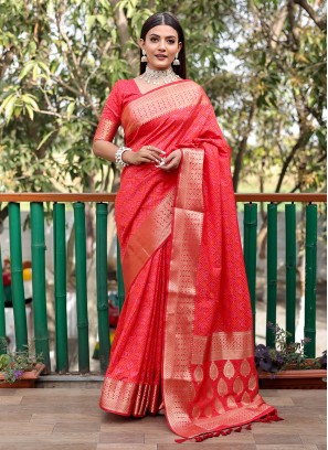 Red Patola Silk  Party Classic Saree