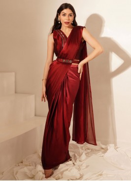 Red Plain Ceremonial Classic Saree