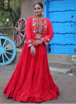 Red Plain Sangeet Readymade Lehenga Choli