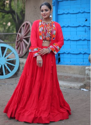 Red Plain Sangeet Readymade Lehenga Choli