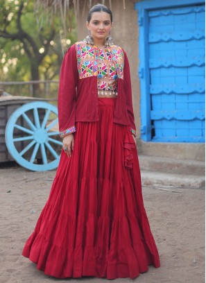 Red Rayon Readymade Lehenga Choli