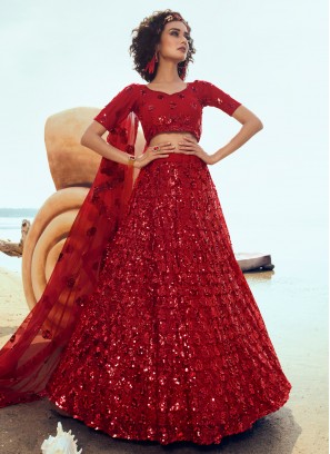 Red Sequins Designer Lehenga Choli
