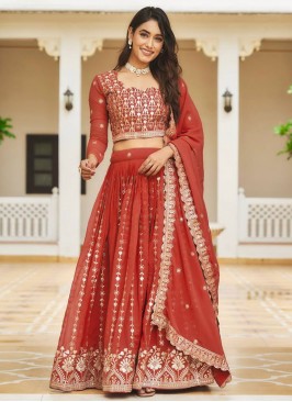 Red Sequins Readymade Lehenga Choli