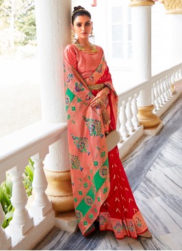 Red Silk Jacquard Work Classic Saree