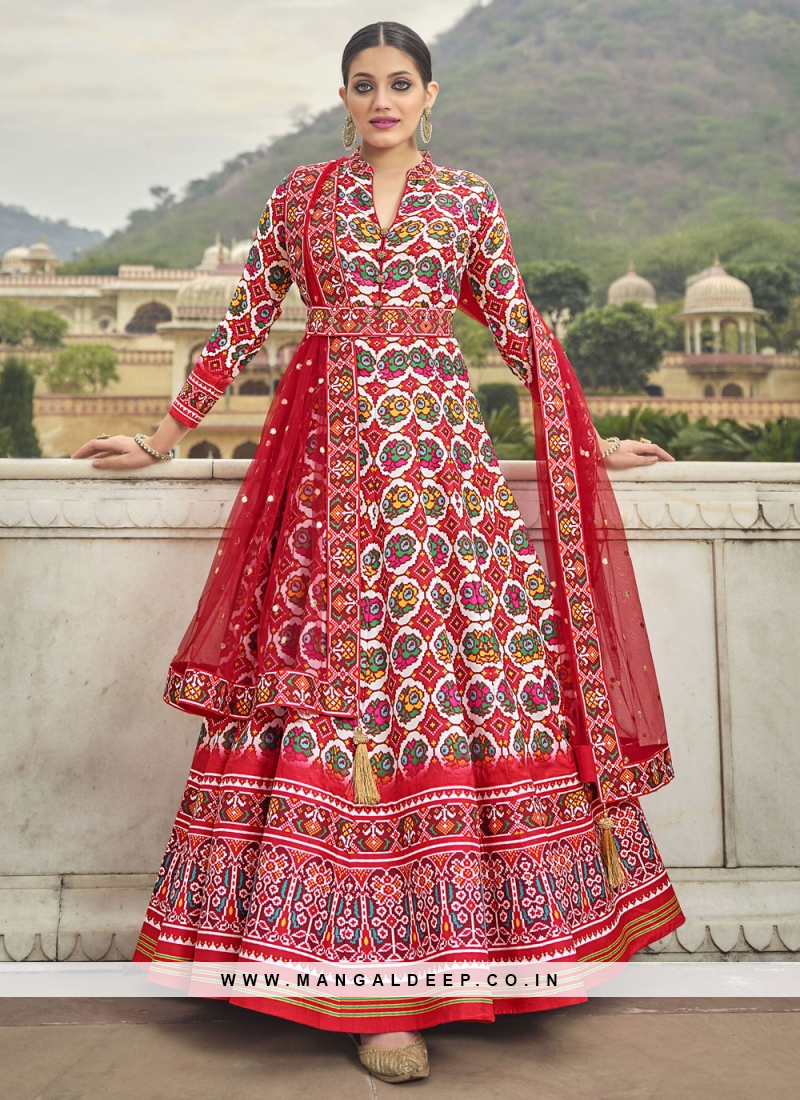 Buy Online Silk Orange and Purple Patola Print Gown : 255672 -