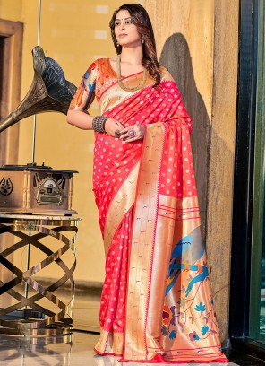 Red Silk Weaving Classic Saree