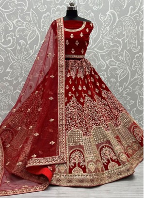 Red Velvet Fancy Lehenga Choli