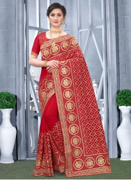Red Vichitra Silk Zari Trendy Saree