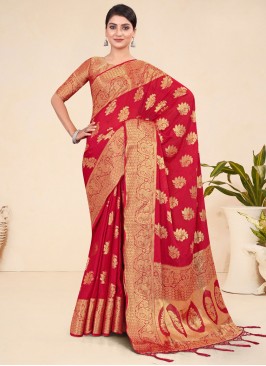 Red Viscose Sangeet Classic Saree