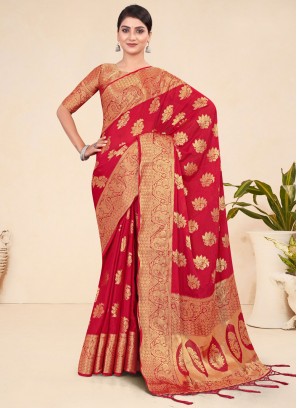 Red Viscose Sangeet Classic Saree