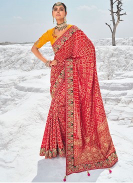 Red Weaving Traditional Saree