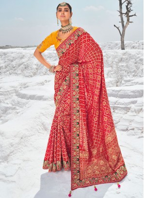 Red Weaving Traditional Saree