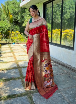 Red Woven Classic Saree