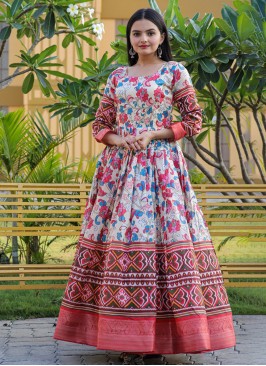 Refreshing Banarasi Silk Weaving Multi Colour Floor Length Gown