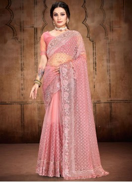 Refreshing Embroidered Pink Classic Saree