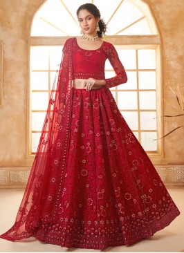 Refreshing Red Cord Net Designer Lehenga Choli