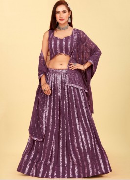 Regal Faux Georgette Mauve  Embroidered Readymade Lehenga Choli