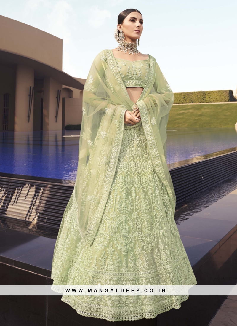 Designer Pista Green Lehenga Choli – Indian Rani