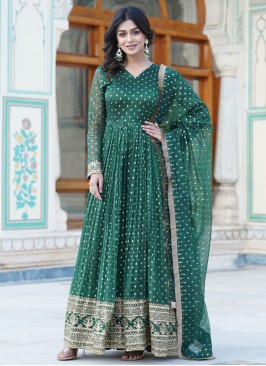 Regal Nylon Green Embroidered Trendy Gown