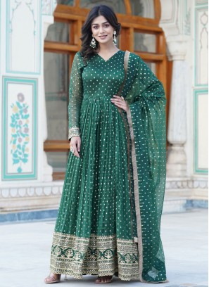 Regal Nylon Green Embroidered Trendy Gown
