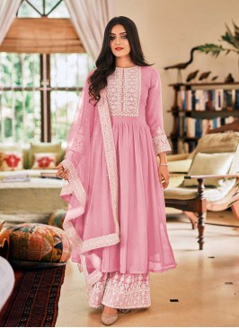 Onion Pink Color Cotton Printed Anarkali Suit