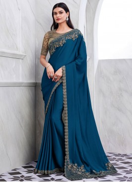 Remarkable Embroidered Blue Traditional Saree