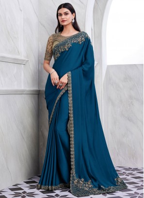 Remarkable Embroidered Blue Traditional Saree