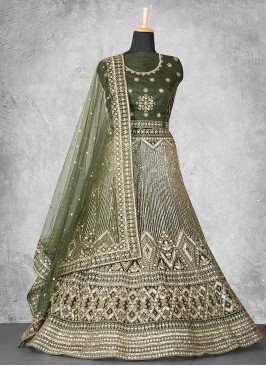 Remarkable Net Green Sequins Designer Lehenga Choli