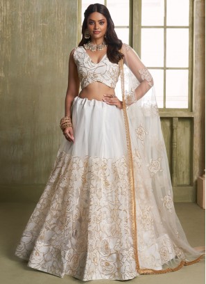 Remarkable Off White Wedding Designer A Line Lehenga Choli