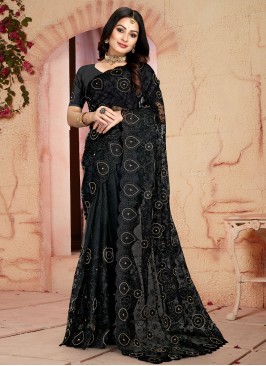 Resham Net Designer Saree in Black
