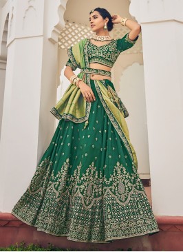 Resham Viscose Designer Lehenga Choli in Green