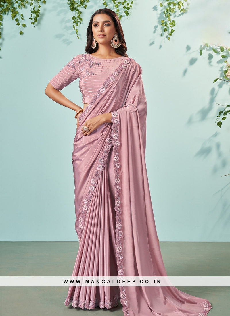 Buy Pink Stonework Georgette Saree - Koskii