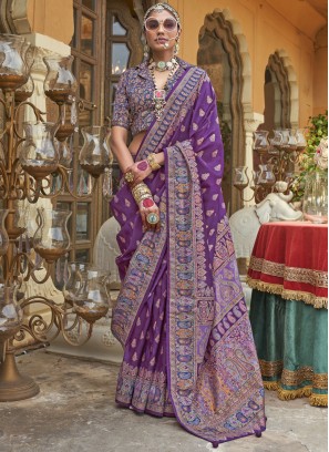 Resplendent Print Silk Purple Classic Saree