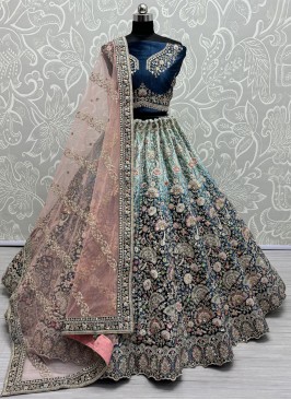 Riveting Dori Work Morpeach  Velvet Lehenga Choli