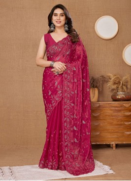 Riveting Embroidered Red Silk Trendy Saree