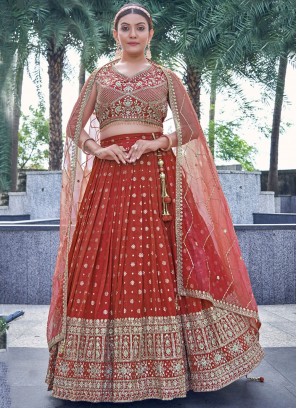 Riveting pure-dola Rust Zari Readymade Lehenga Choli