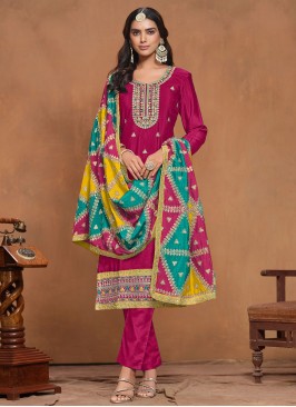 Riveting Rani Embroidered Chinon Trendy Salwar Kameez