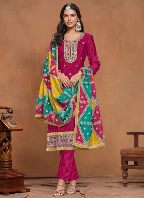 Riveting Rani Embroidered Chinon Trendy Salwar Kameez