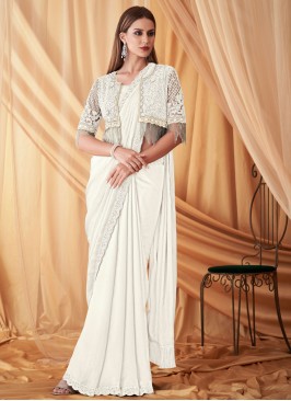 Riveting White Georgette Traditional Saree