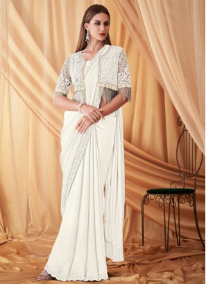 Riveting White Georgette Traditional Saree