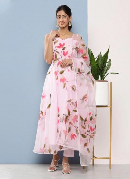 Rose Pink Floral Print Party Designer Salwar Kamee