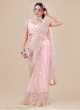 Rose Pink Party Net Saree