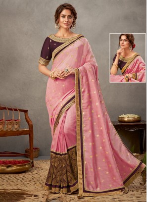 Rose Pink Party Tussar Silk Classic Saree