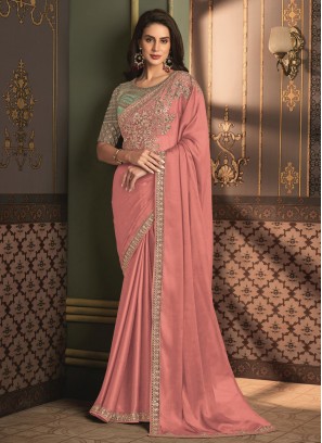Rose Pink Resham Contemporary Style Saree