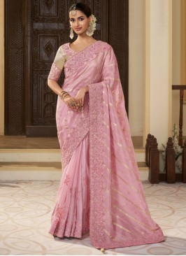 Rose Pink Viscose Designer Saree